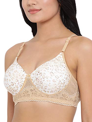 Image of Clovia Women's Padded Non-Wired Animal Print Multiway T-Shirt Bra in Beige - Lace