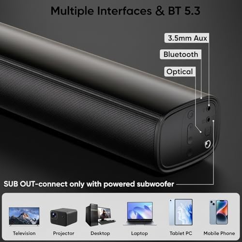 14.2" Sound Bar for Smart TV, Bluetooth 5.3, Optical/AUX, 3 EQ Modes — view 2