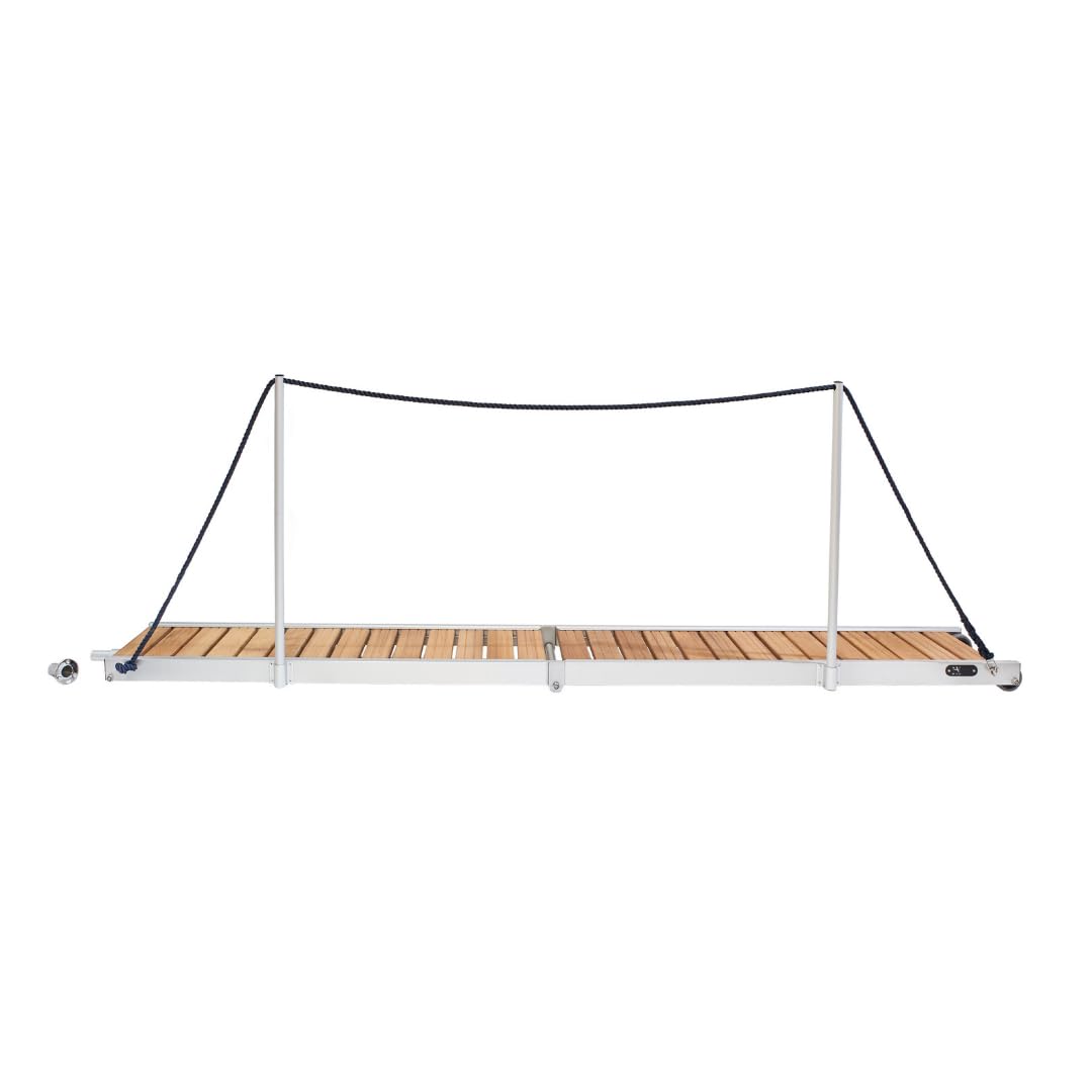 Pasarela para Barco, Peldaños de Madera, 2,5 Metros de Longitud, Plegable en Dos tramos, Liguera y Resistente con Ruedas.