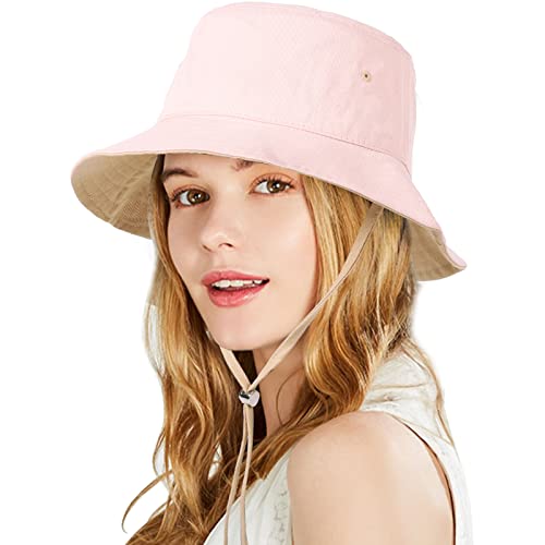 Image of HH HOFNEN Bucket Hats for Women Mens Summer Beach Sun Hat with Strings Fisherman Hats Packable Beach Hat for Travel