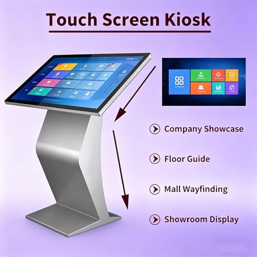 Image of Self Service Kiosk, 21.5 inch /32 inch Interactive Kiosk 1080P HD IPS Touch Screen Display, Weatherproof Floor Standing Digital Signage for Outdoor /Indoor Silver-21.5inch4G128G