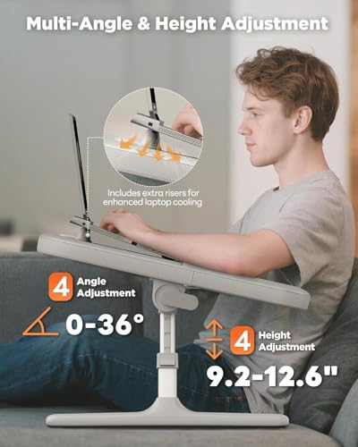 Image of SAIJI Laptop Lap Desk for Bed & Couch with Soft Armrest, Bed Desk Table | Ergonomic Curved Design, Soft Padded Armrests, Height & tilt angles Adjustable, Foldable & Versatile Surface