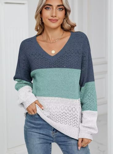 Image of JOCAFIYE Womens Sweaters Casual Long Sleeve V Neck Pullover Sweater Tops