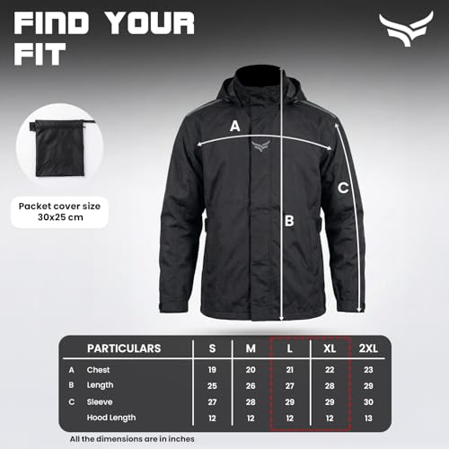Image of Xtrim Waterproof Biker Jacket for Men, Windproof Motorcycle Rain Jacket with Hood, Reflective 360 Safety, Double Flap Zipper, Air Vents, Adjustable Fit, Windproof Motorcycle Raincoat, L, Black
