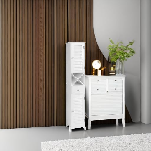 VASAGLE Bathroom Storage Cabinet with Drawer, 2 Open Shelves, Large Floor Cabinet White UBBC69WT - Image 5