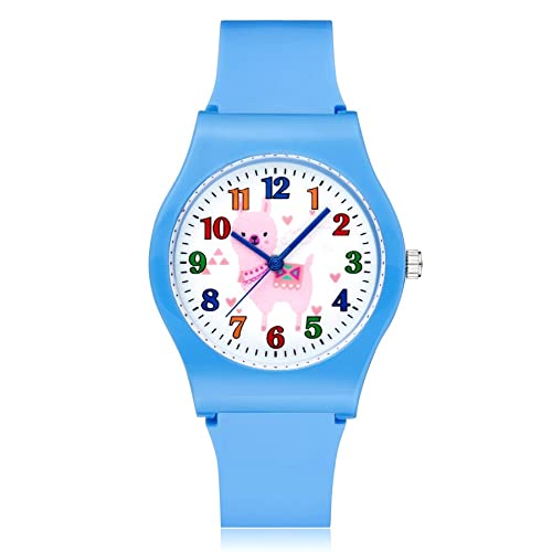 Reloj para niña Moda Lindo Estilo Alpaca Relojes Estudiante Niñas Cuarzo Correa de Caucho Reloj de Pulsera Relojes para niñas (Color : Pink)
