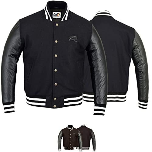 German Wear Premium Leder College Jacke – Vintage Varsity Biker Stil mit...