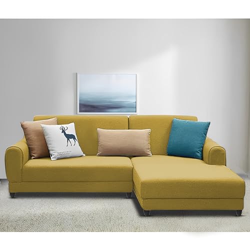 Image of Kraven RHS 4 Seater L Shape Sofa Set for Living Room (Yellow Fabric) Premium Fabric Sofa