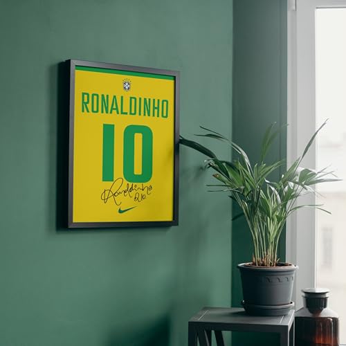 Image of Posternet Ronaldinho Gaucho Wall Poster Frames | 8x12 inch | World Cup special signed Jerseys Series | Hanging Wall Artwork Frames for Living Room, Bedroom, Office and Etc