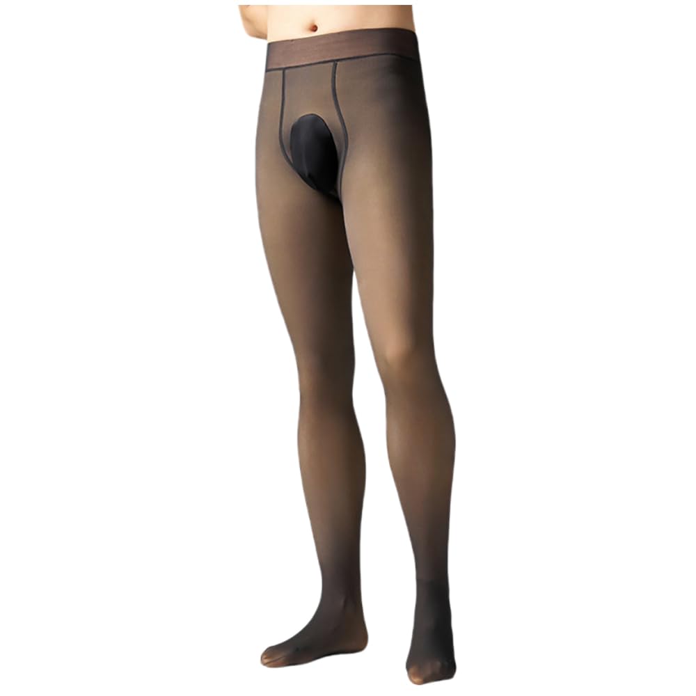 Tingyilan Men's Black 300G Fleece Lined Tights Fake Translucent Leggings High Waist Pantyhose Sheer Winter Thick Warm Tights Plus Size Thermal Pantyhose,,Xxl
