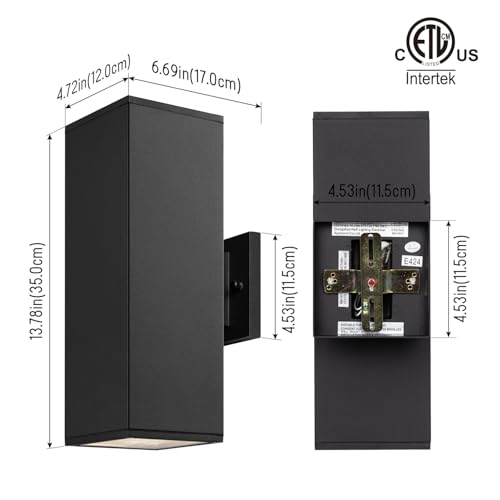Image of mirrea 14 inch Modern Outdoor Porch Light in 2 Lights, Matte Black, 2 Pack