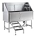 Albott 60 Inch Stainless Steel Dog Washing Station with Anti-Slip Steps, Sprayer, Faucet, Soap Box & Tow Rope – Professional Pet Bathtub for Large Dogs, Great for Home, Garage or Grooming (Left)