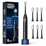 Operan Electric Toothbrush for Adults and Kids High Power Sonic Rechargeable Toothbrush with Smart Timer 5 Modes 6 Brush Heads 40,000 VPM Motor 6 Hours Fast Charge for 100 Days (Black)