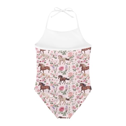 Image of KiuLoam Orange Pink Tropical Leaf Girls One Piece Swimsuit Quick Dry Beach Swim Bathing Suit for 3-8 Years Little Girls