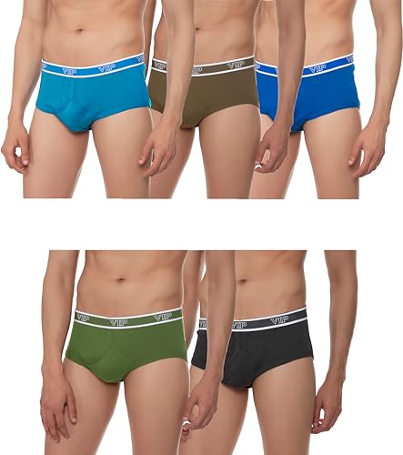 Image of VIP Men's Premium Cotton Brief | Durable Elasticized Waistband, Ultra Soft | Regular Fit | Stretchable & Breathable Underwear | Moisture Wicking Inner | All-Day Comfort Fit | Pack of 5