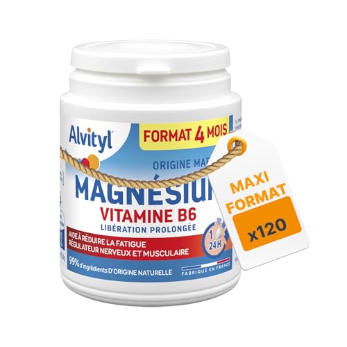 Alvityl Magnésium 300mg Origine Marin + Vitamine B6 - Libération Prolongée - Diffusion lente et progressive - Stress, Fatigue, Irritabilité - Fabriqué en...