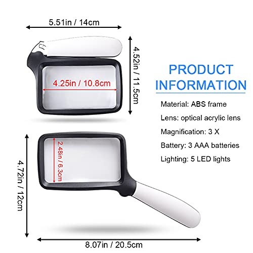 Vergrootglas Met 5 LED-lampjes - 3X Handheld Rechthoekig Vergrootglas,108x63 Mm Grote High-definition Acryllens… - Image 3