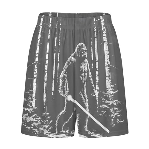 Sasquatch Bigfootw with Laser Swords Men's Pajama Shorts Elastic Waistband Beach Shorts Soft Sleep Lounge Pants with Pockets4