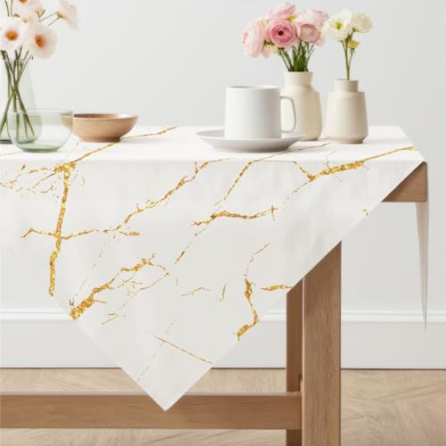 Arwllzz Nappe de Table Anti Tache Effet Lin 80 x 80 cm Carrée Lavable Marbre Imprimé Blanc Nappe Blanche pour Salle à Manger Jardin fête Mariage Cuisine...
