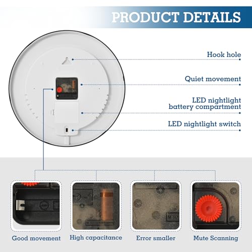 Reloj de pared digital redondo con luz nocturna y control de sonido miniatura 5
