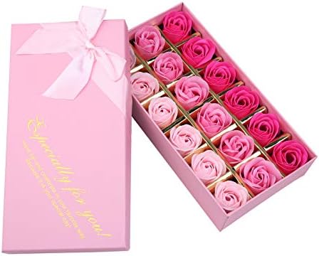 Rotumaty 18 PCS Floral Scented Bath Soap Rose Flower Petals, Plant Essential Oil Rose Soap Set, Best Gifts for Her Women Girls Mom Lover Birthday Valentine Christmas (Pink)