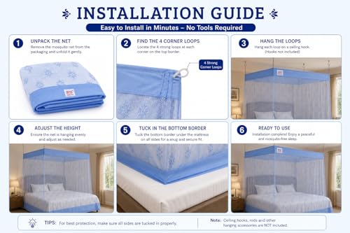 Image of ANS Floral Mosquito Net for Bed with Cotton Border | King Size 7 x 7 ft | Breathable Free Air Flow Mesh | Hanging Bed Net for Mosquito Protection (Sky Blue)