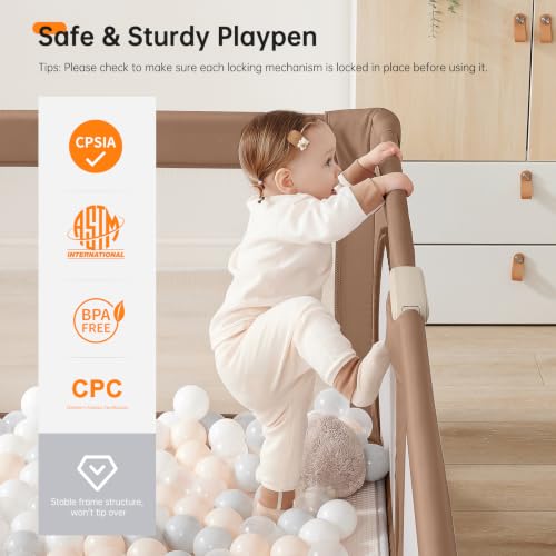 Image of Foldable Baby Playpen,Portable Play Pen for Babies 6-12 Months,59 inchx59 inch Playpen for Babies and Toddlers with Gate,Indoor & Outdoor Collapsible Baby Play Pen with Travel Bag(Deep Khaki)