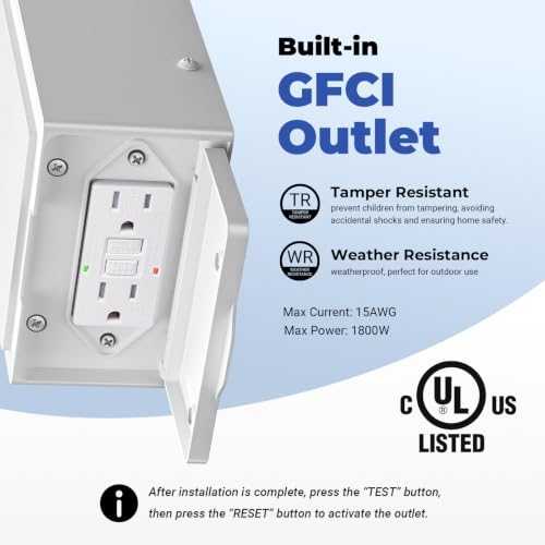 Image of Gleamz Outdoor Wall Light with GFCI Outlet, Dusk to Dawn, White, 1-Pack