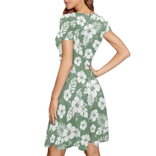 Image of HUGS IDEA Womens Puffy Swing Midi Dress Round Neck Short Sleeve Party A-Line Dresses