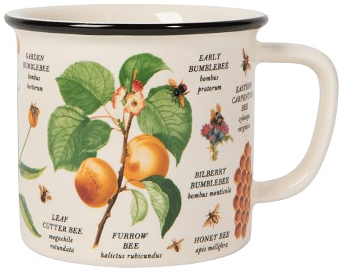 Now Designs Bee Varieties Heritage Mug, Enamel-Inspired Stoneware, 12 oz, DIA4 x H3.5in, Dishwasher & Microwave Safe