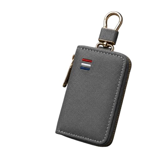 PU Leather Car Key Holder Zipper Key Case Key Organizer with Metal Hook Keychain Key Wallet for Car Bike Home Office Keys Grey-image-45