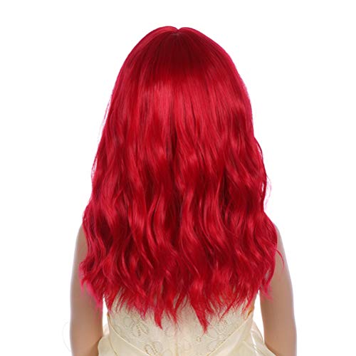 Image of PATTNIUM Kids Red Wig Short Wavy Red Wig with Bangs Red Wigs for Girls Heat Resistant Synthetic Hair Children Wigs (Red)