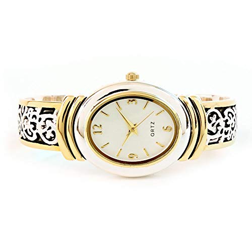 Stc 2Tone Western Style Decorated Oval Face Women'S Bangle Cuff Watch thumb #1