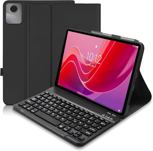 Lielax Hülle mit Tastatur für Lenovo Tab M11 11 Zoll 2024 (TB330FU/TB330XU) Tastatur Hülle für Lenovo Tab M11(QWERTZ) Magnetisch Abnehmbarer Wireless Tastatur mit Pen Halter Schwarz