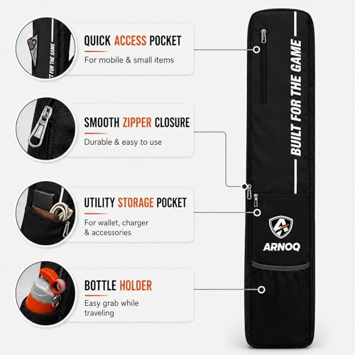 Image of Pro Cricket Bat Cover Full Size with Shoulder Strap, Water-Resistant & Lightweight, Quick Acess Pockets for Wooden & Plastic Bats (Black)