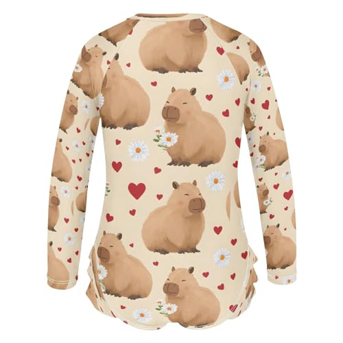 Capybara Love Daisy Flower Girls Long Sleeve Swimsuits One Piece Zipper Bathing Suit UPF 50+ Rashguard Swimwear3
