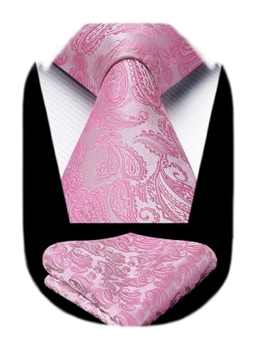Image of HISDERN Ties for Men Paisley Tie and Pocket Square Woven Classic Floral Mens Ties Handkerchief Set Wedding Party Necktie