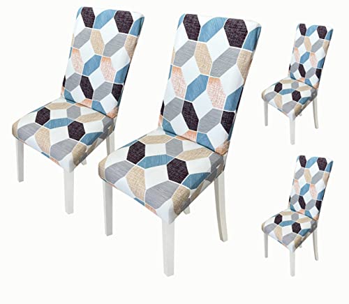 Image of House of Quirk Elastic Chair Cover Stretch Removable Washable Short Dining Chair Cover Protector Seat Slipcover (Pack of 4, White Bamby)