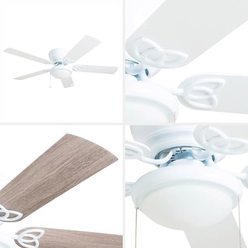 Prominence Home Benton Traditional 52 Inch Ceiling Fan with Light, LED Flush Mount Ceiling Fan, Indoor Fan with 5 Blades, White and Gray Oak Blade Finish Options, White (50852-01) thumbnail 6