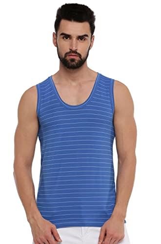 Image of RAMRAJ COTTON Men's Assorted Super Light Sleeveless Combed Cotton|Striped Vest /Banian