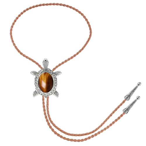 Image of Jeilwiy Bolo Tie for Men Western Cowboy Tie Necklace Gold Bolo Tie Leather Necktie Halloween Tie Accessories for Women