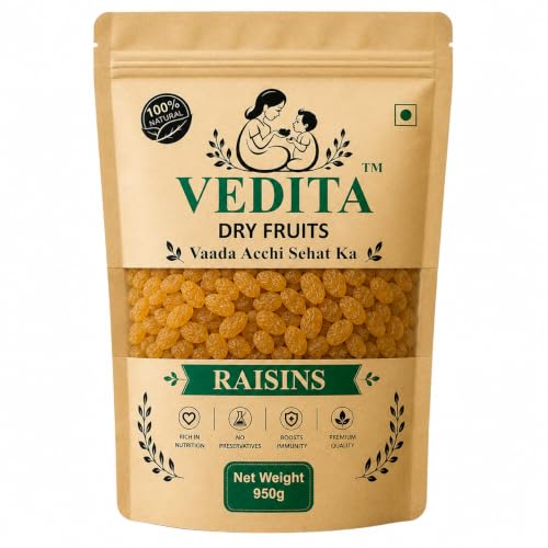 Image of Vedita Premium Golden Seedless Raisins (Kishmish) 450g | Dry Fruits | 100% Natural Kishmish | Fresh & Naturally Sweet | Healthy Snack Pouch | Ideal for Snacking, Cooking & Dry Fruits Combo | Kismis 500g