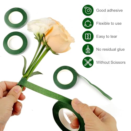 Image of Asian Hobby Crafts Floral Tape Self-Adhesive, Flower Making Tapes for Stem Wrap | DIY craft supplies & Decorative Projects, Pack of 6 | Size : 1 /2 Inch Width, Approx :15 Meter
