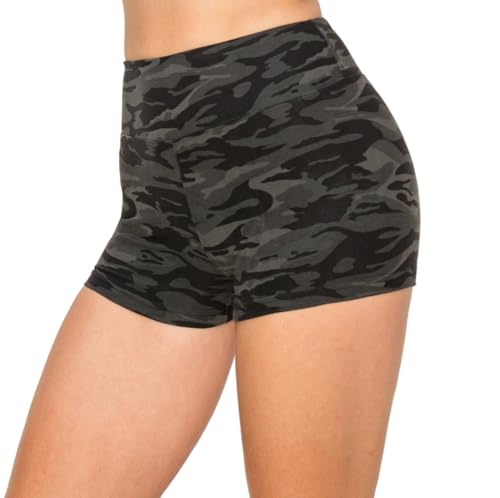 Image of ALWAYS Women Workout Yoga Shorts - Premium Soft Solid Stretch Cheerleader Running Dance Volleyball Short Pants Black Camo 153 XS