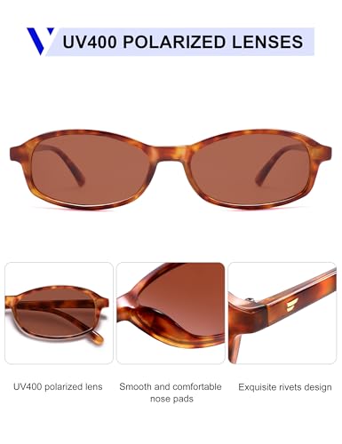 Image of VANLINKER Retro Polarized Rectangle Sunglasses Womens Trendy 90s Small Square Sunnies Vintage Narrow Thin Frame VL9855