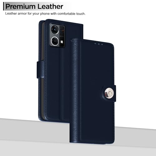 Image of Pikkme Flip Cover Leather Finish | Inside TPU with Card Pockets | Wallet Stand and Shock Proof | Complete Protection Button Flip Case for Oppo Reno 7 5G (Blue)