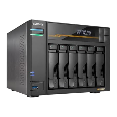 Asustor Lockerstor 6 Gen3 AS6806T 6 Bay NAS, AMD Ryzen Quad-Core 2.3 GHz, 16GB RAM ECC DDR5, 4 M.2 NVMe Slots, Dual 5GbE and Dual 10GbE Port, USB 4.0 Type-C, Network Attached Storage (Diskless) Cover
