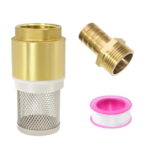 DIYCUT Fussventil mit Saugkorb, Messing Rückschlagventil Wasser, 1 zoll Saugfilter Set, mit 1 zoll Außengewindeanschluss und Rohmaterialband, für Saugrohre, Pumpen, Saugleitungen