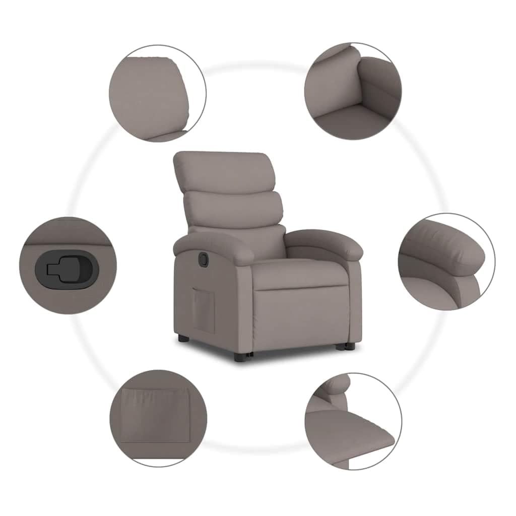 Sillón elevador reclinable de tela, con motor eléctrico y función de elevación manual para máxima comodidad y soporte postural
