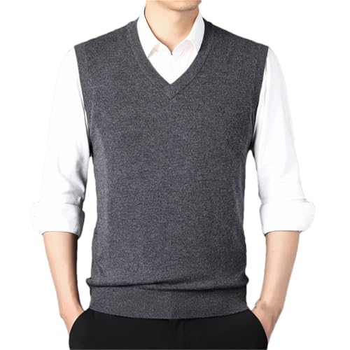 Men's Wool Pullover Vest Knitted V-Neck Sleeveless Casual Business Solid Color Outwear Tops